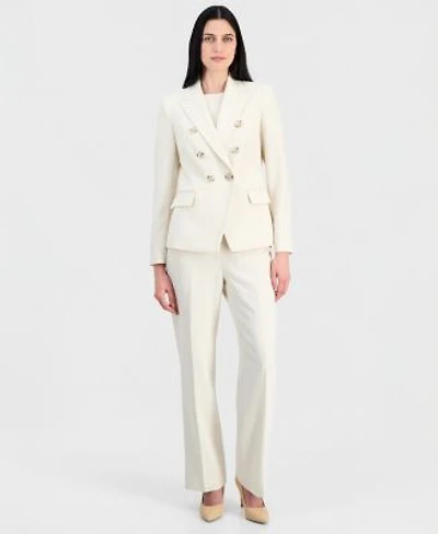 Tahari Asl Womens Crepe Double Breasted Jacket Short Sleeve Sweater T Shirt Flare Pants