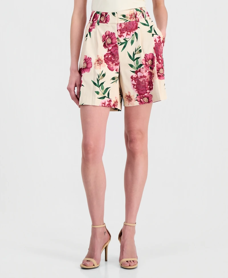 Tahari Asl Women's Floral-Print Pleated Shorts