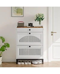 gaomon Modern Wooden Shoe Storage Cabinet – 2 Turn Drawers, Adjustable Shelf, Top Drawer, Anti-Tipping, Space-Saving Hidden Organizer for Entry