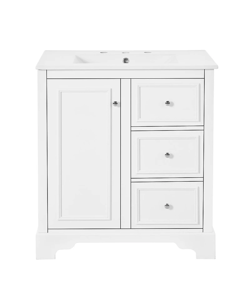 Sillysis 30" Solid Wood Bathroom Vanity Set with Mirror Cabinet, Ceramic Sink & Soft Close Drawers for Modern Bath-Sillysis