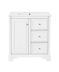 Sillysis 30" Solid Wood Bathroom Vanity Set with Mirror Cabinet, Ceramic Sink & Soft Close Drawers for Modern Bath-Sillysis