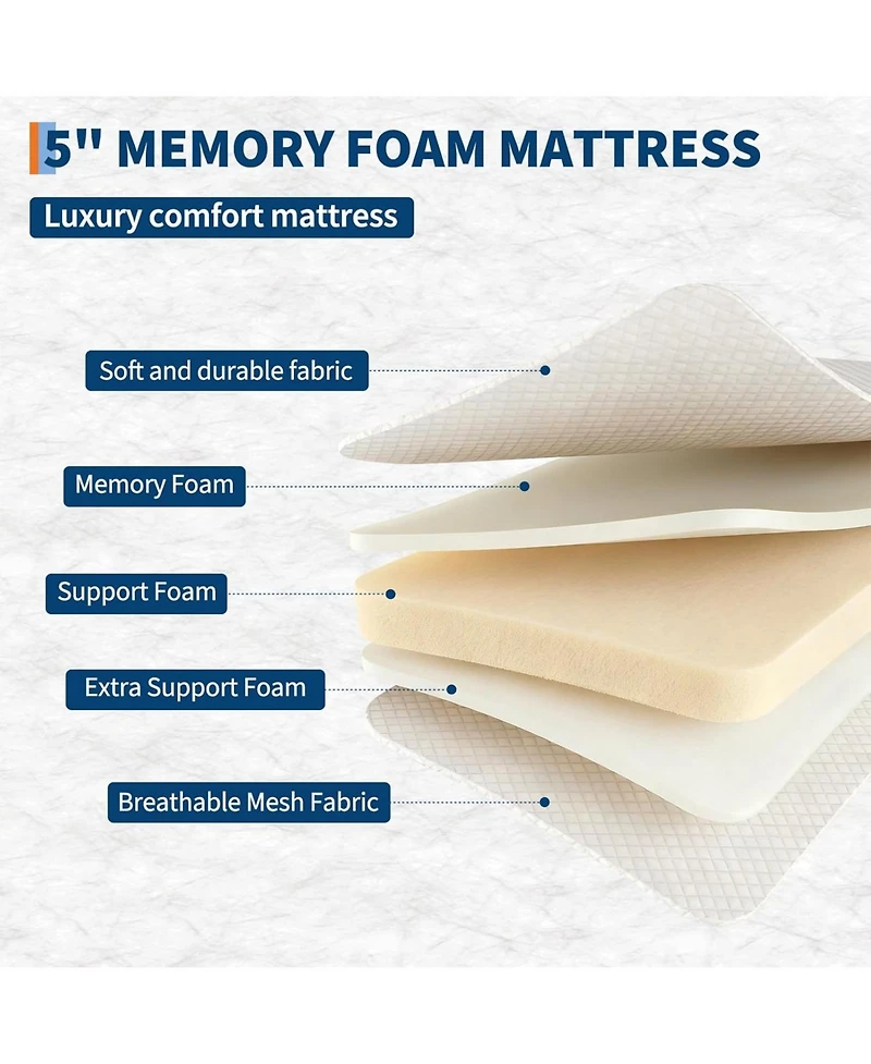 gaomon Folding Bed with Mattress, 75" x 38" Folded Bed with 5 Memory Foam Mattress and Sturdy Metal Frame, Rollaway Guest Beds on Wheels for