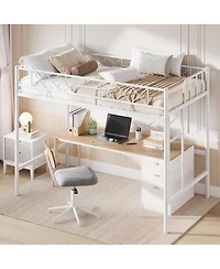 gaomon Loft Bed for Teens & Adults, Metal Loft Frame with Safety Guardrail & Flat Ladder Rung, Heavy Duty Steel Slats, Space Saving Design
