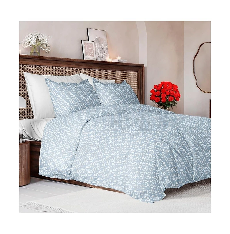 Cgk Unlimited Floral Duvet Cover Set with Pillow Sham, Zipper Closure & Corner Ties