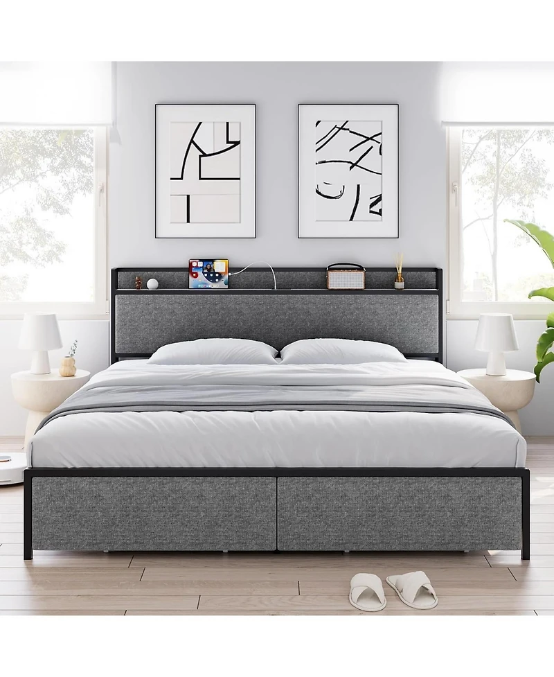 gaomon King Upholstered Bed with Usb & 2 Drawers