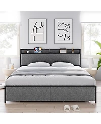 gaomon King Upholstered Bed with Usb & 2 Drawers