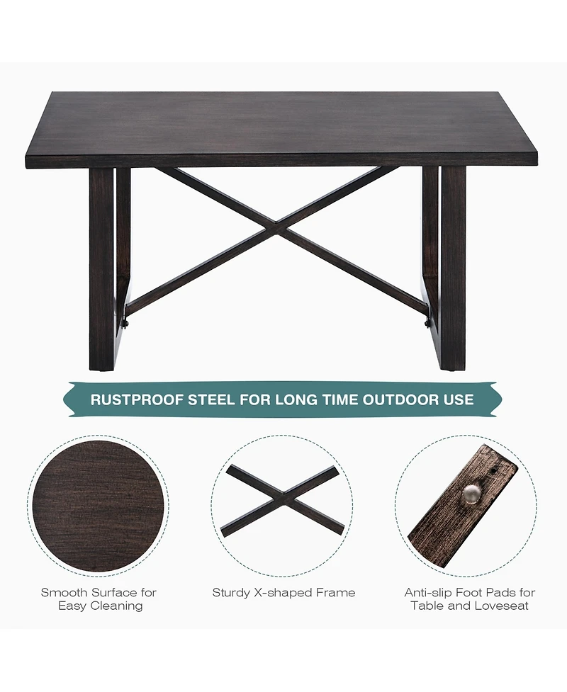 Gymax 2PCS Patio Loveseat & Table Set Cushioned Outdoor Conversation Furniture Set