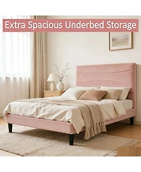 gaomon Modern Upholstered Bed Frame with Soft Headboard, Underbed Storage Space, Sturdy Steel Slat Support, Easy Install