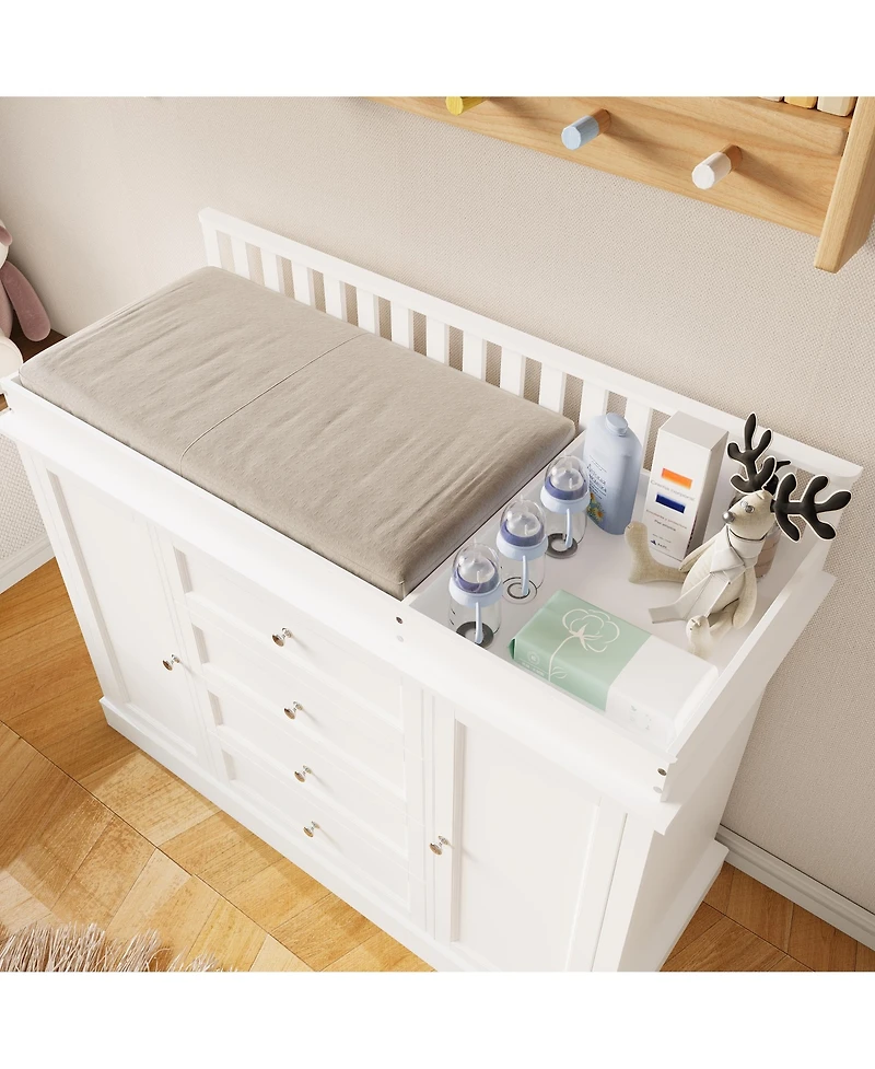 Homsee Changing Table Dresser with 4 Drawers and 2 Doors, Nursery Dresser Diaper Changing Station for Baby