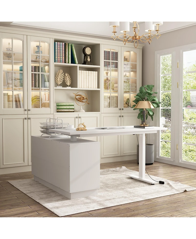 Homsee 2-Door 2-Drawer Adjustable Corner Table, Computer Desk, Writing Desk