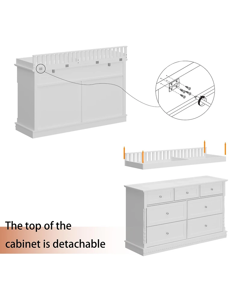 Homsee Changing Table with 7-Drawers, Guardrail Top, Anti-Tip Safety Feature
