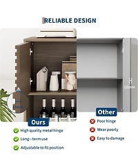 gaomon 31" Fluted Sliding Door Sideboard,Modern Wooden Storage Cabinet with Metal Base, Floor-Standing Storage Cabinet