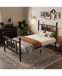 gaomon Bed Frame with Headboard and Footboard, Metal Bed Frame w/Vintage Circular Design & Storage Space Under Bed