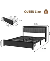 gaomon Bed Frame with Storage Headboard, Industrial Platform Bed with 2 Large Drawers and Charging Station