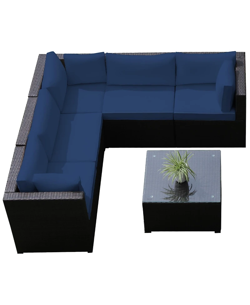 Gymax 6PCS Rattan Patio Sectional Sofa Conversation Set Outdoor w/ Cushions