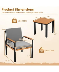 Gymax 3 Pieces Patio Furniture Set Outdoor Bistro Conversation Set w/ Acacia Wood Side Table