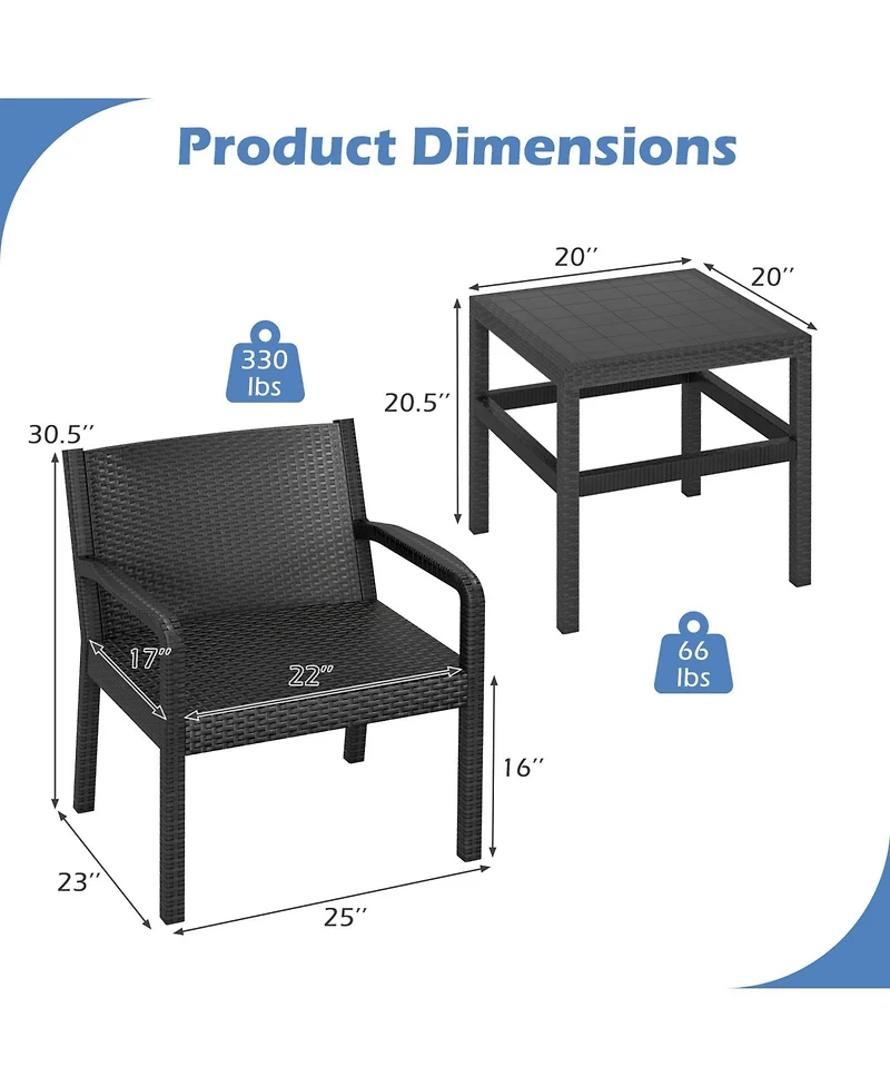 Gymax Set Of 3 Patio Furniture Set w/ 2 Modern Rattan Armchair & 25'' Squire Side Table