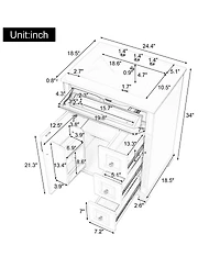 Sillysis 24 Inch Freestanding Bathroom Vanity with Ceramic Sink, Flip Drawer Storage and Adjustable Shelf for Small Spaces