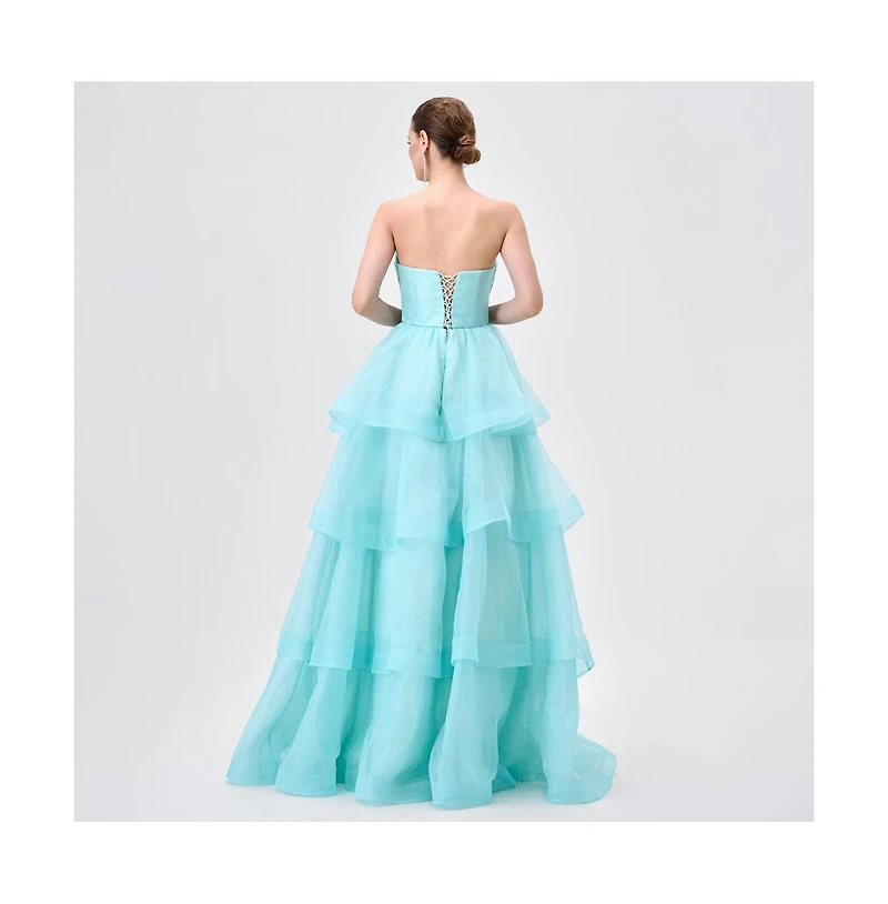 Bariano Women's Tiff Strapless Tiered Ball Gown