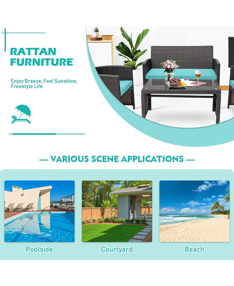 Gymax 8PCS Patio Conversation Set Outdoor Rattan Furniture Set w/ Cushions