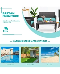 Gymax 8PCS Patio Conversation Set Outdoor Rattan Furniture Set w/ Cushions