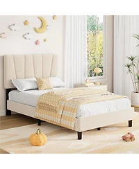 gaomon Twin Xl Size Platform Bed Frame with 3-Level Adjustable Headboard, Linen Upholstered Bedframe with Noise-Free Slats, Mattress Foundation