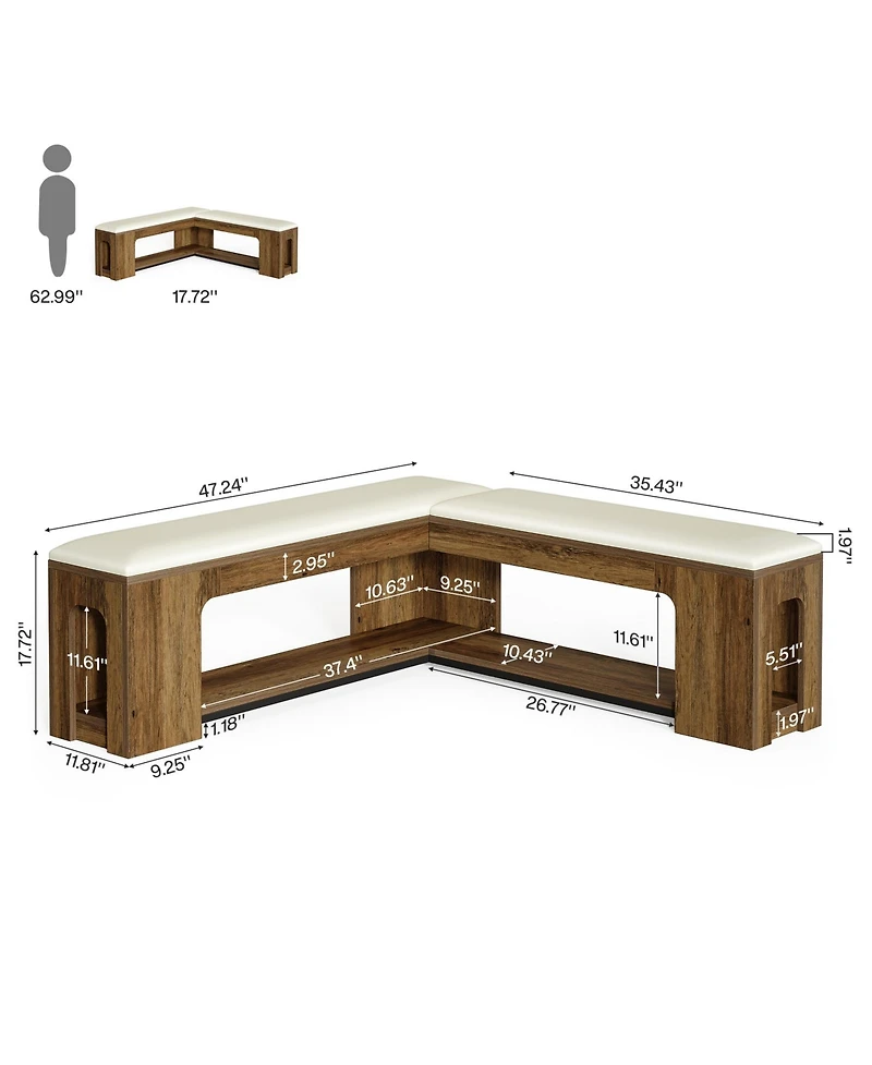 Tribesigns L Shaped Corner Bench, Farmhouse Breakfast Nook Bench with Removable Seat Cushion