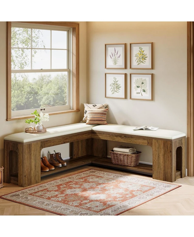 Tribesigns L Shaped Corner Bench, Farmhouse Breakfast Nook Bench with Removable Seat Cushion
