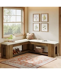 Tribesigns L Shaped Corner Bench, Farmhouse Breakfast Nook Bench with Removable Seat Cushion