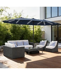 Homsee 15 ft. Double Sided Umbrella Outdoor Patio Umbrella with 12 Led Solar Strips, Base and Sand Bag