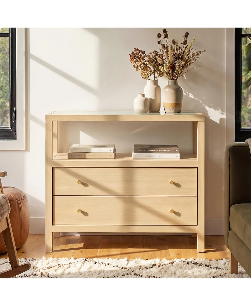 Homsee Solid Wood Chest With Tempered Glass Top , Pre-Assembled Chest