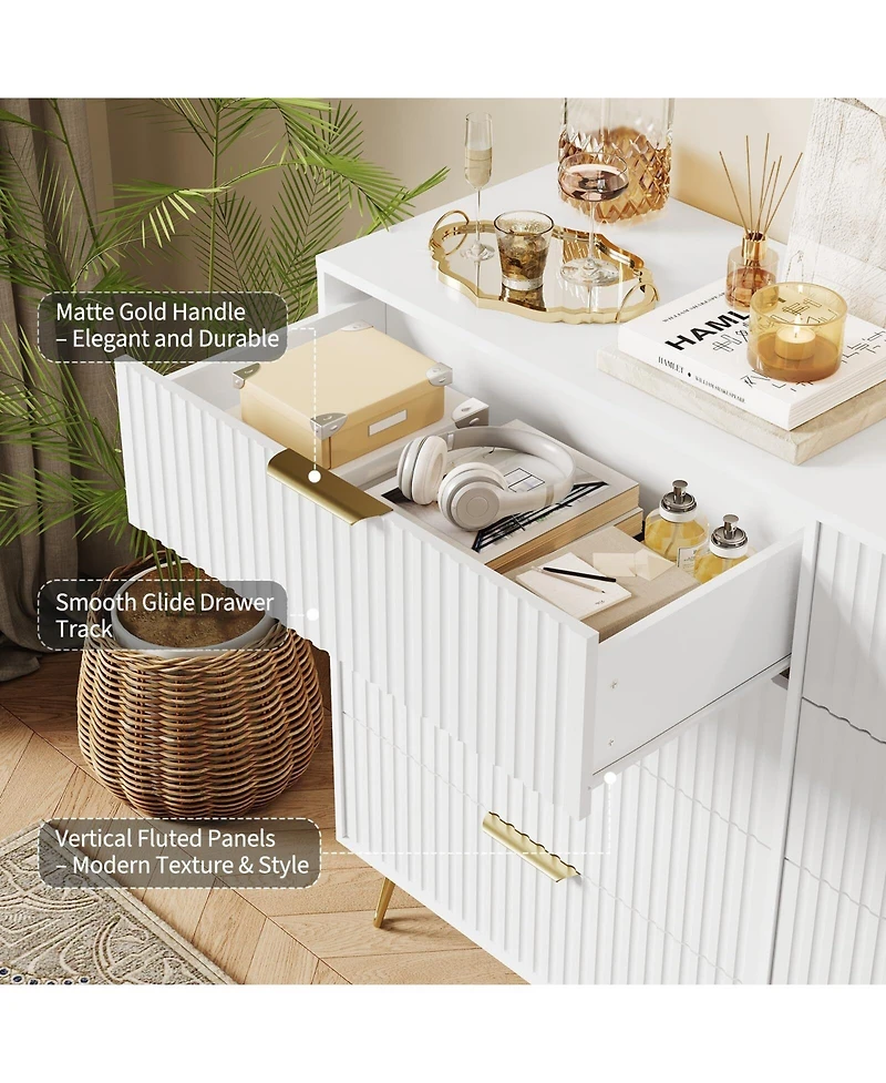 gaomon Fluted 8-Drawer Dresser for Bedroom, Wide Modern Wooden Chest of Drawers