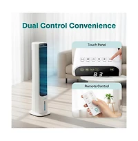 SereneLife Portable Evaporative Air Cooler Tower Fan Detachable Water Tank, 60° Oscillation, 3 Modes, 4 Ice Packs & Remote Control, White