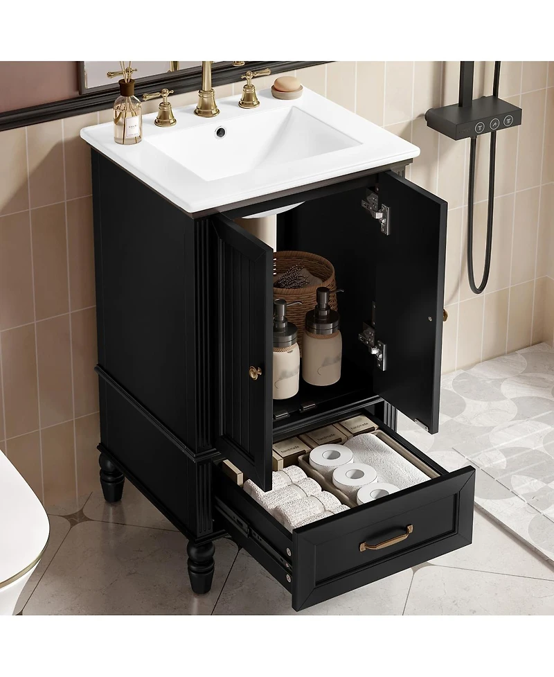 Sillysis Bathroom Vanity with Sink, Cabinet Doors and Drawer, Magnetic Door Adjustable Feet for Small Bathrooms-Sillysis