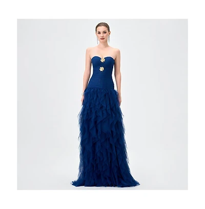 Bariano Women's Ziana Strapless Ruffle Ball Gown