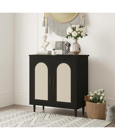 gaomon Rattan Accent Sideboard Console Table for Hallway Dining Room Kitchen with Adjustable Storage