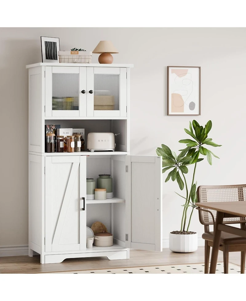 gaomon Bathroom Cabinet, 50.4" Storage Cabinet with Glass Doors and Adjustable Shelves, Freestanding Kitchen Pantry Cabinet