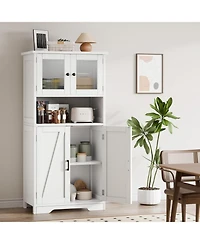 gaomon Bathroom Cabinet, 50.4" Storage Cabinet with Glass Doors and Adjustable Shelves, Freestanding Kitchen Pantry Cabinet