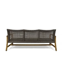 Flynama Acacia Wood Wicker Outdoor Sofa 3-Seater Patio Conversation Set