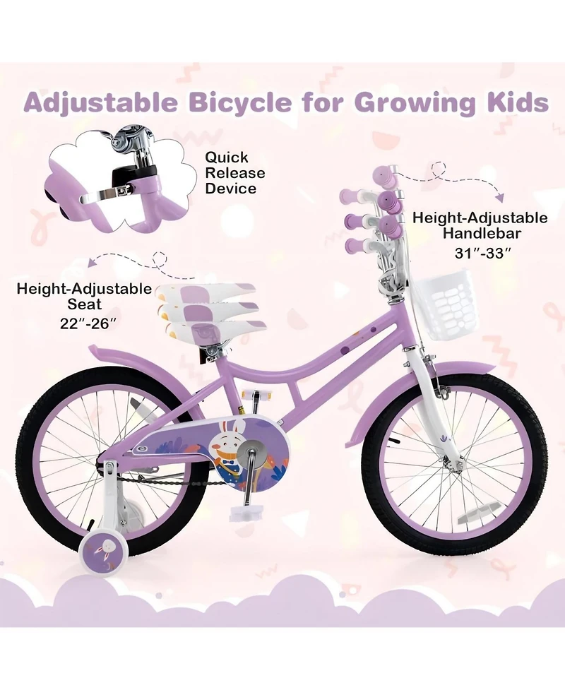 Hongge 18 Inch Girl Bike with Basket with Detachable Training Wheels