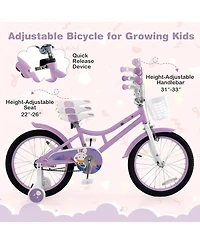 Hongge 18 Inch Girl Bike with Basket with Detachable Training Wheels