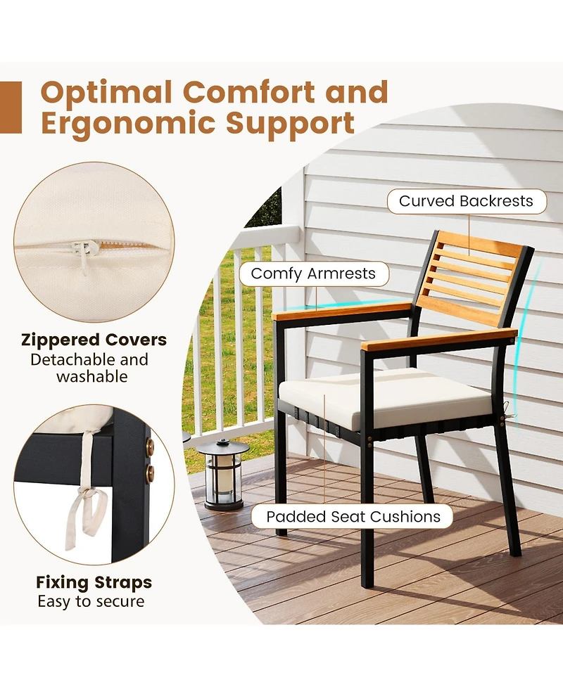 Gymax 7-Piece Patio Furniture Set Outdoor Dining Chair Set for 6 w/ Acacia Wood & Metal Frame