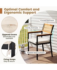 Gymax 7-Piece Patio Furniture Set Outdoor Dining Chair Set for 6 w/ Acacia Wood & Metal Frame