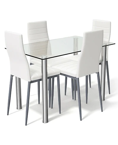 Gymax 5 Piece Table Chair Dining Set Glass Metal Kitchen Furniture