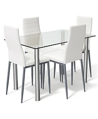 Gymax 5 Piece Table Chair Dining Set Glass Metal Kitchen Furniture
