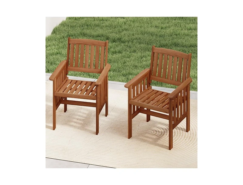 Slickblue Set of 2 Outdoor Solid Wood Patio Chairs with Slatted Seat