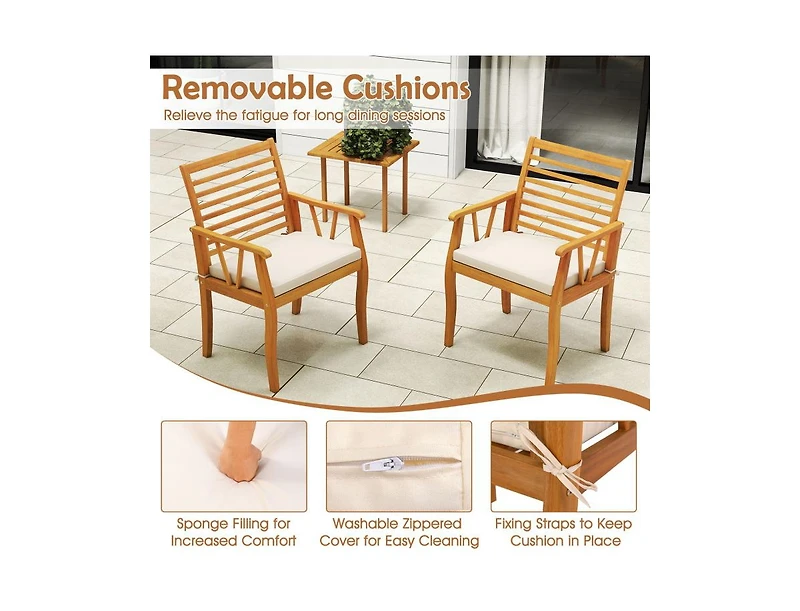 Slickblue 2-Piece Patio Dining Chair Set in Acacia Wood with Armrests