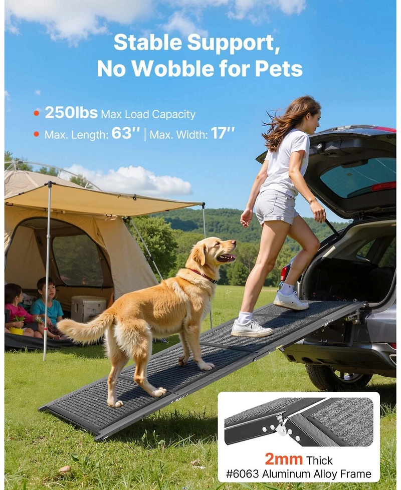 Cozito 63 Folding Dog Ramp 17 Wide, Non-Slip Surface, Supports up to 250 lbs