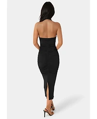 Bebe Women's Slinky Shirred Halter Maxi Dress