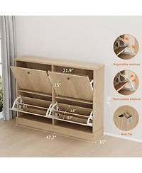 gaomon Shoe Cabinet with 4 Flip Drawers Freestanding Cabinet with Adjustable Shelves and Thicken Top Fluted Design Wooden Narrow Shoe Organizer